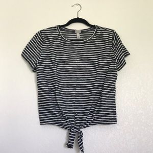 Black & White Front Tie Top